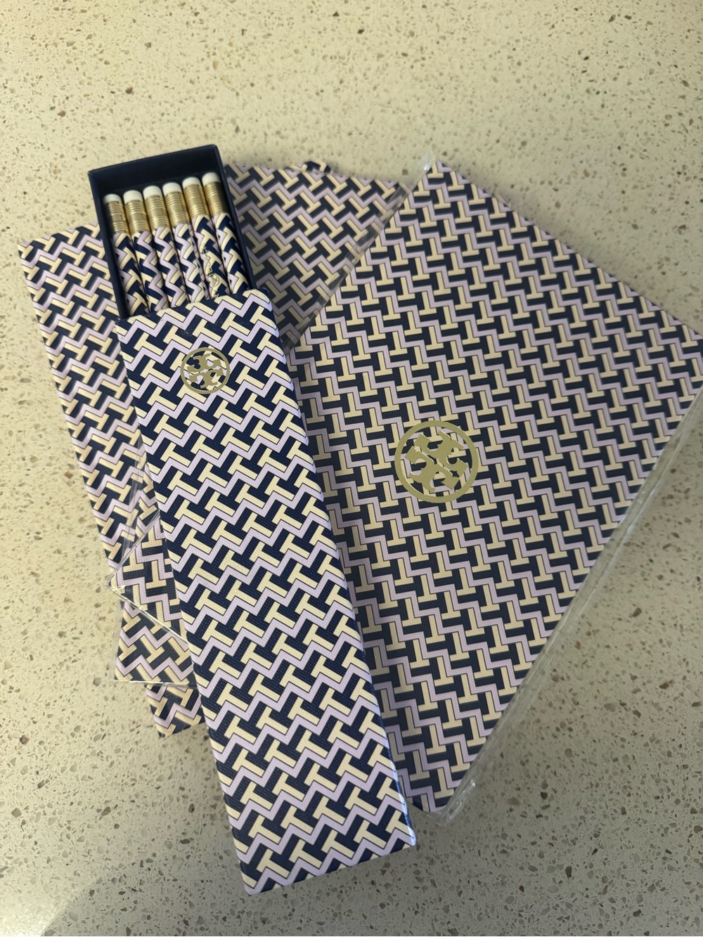 Tory Burch T-Zag Jewel Blue Notebook and Pencil Set